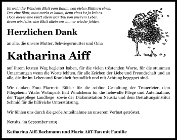 Traueranzeige von Katharina Aiff von Rothenburg