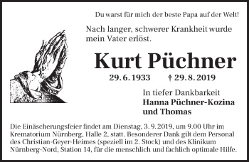 Traueranzeige von Kurt Püchner von Neustadt/ Scheinfeld/ Uffenheim