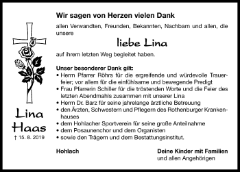 Traueranzeige von Lina Haas von Neustadt/ Scheinfeld/ Uffenheim