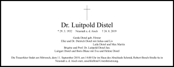 Traueranzeige von Luitpold Distel von Neustadt/ Scheinfeld/ Uffenheim