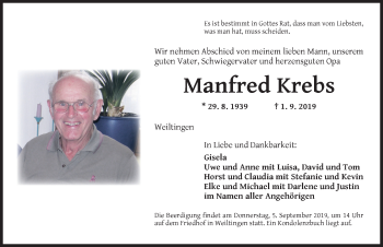 Traueranzeige von Manfred Krebs von Dinkelsbühl/ Feuchtwangen