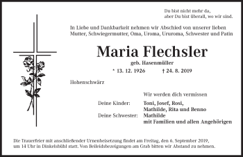 Traueranzeige von Maria Flechsler von Dinkelsbühl/ Feuchtwangen