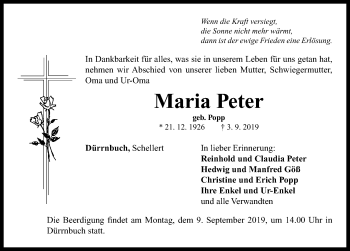 Traueranzeige von Maria Peter von Neustadt/ Scheinfeld/ Uffenheim
