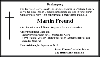 Traueranzeige von Martin Freund von Rothenburg