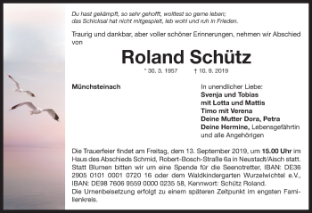 Traueranzeige von Roland Schütz von Neustadt/ Scheinfeld/ Uffenheim