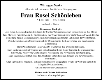 Traueranzeige von Rosel Schönleben von Neustadt/ Scheinfeld/ Uffenheim