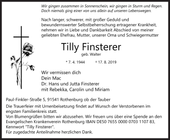 Traueranzeige von Tilly Finsterer von Rothenburg