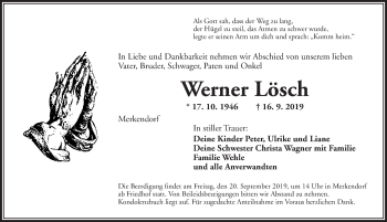 Traueranzeige von Werner Lösch von Ansbach