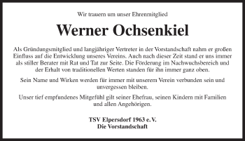 Traueranzeige von Werner Ochsenkiel von Ansbach