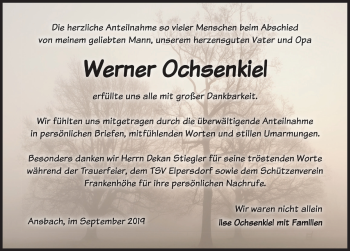 Traueranzeige von Werner Ochsenkiel von Rothenburg