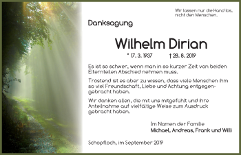 Traueranzeige von Wilhelm Dirian von Dinkelsbühl/ Feuchtwangen