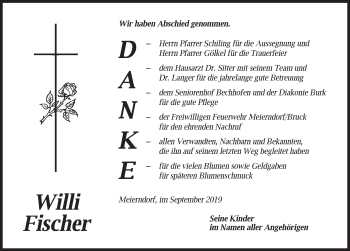 Traueranzeige von Willi Fischer von Dinkelsbühl/ Feuchtwangen