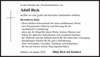 Traueranzeige von Adolf Beck von Rothenburg