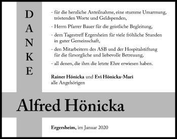 Traueranzeige von Alfred Hönicka von Neustadt/ Scheinfeld/ Uffenheim