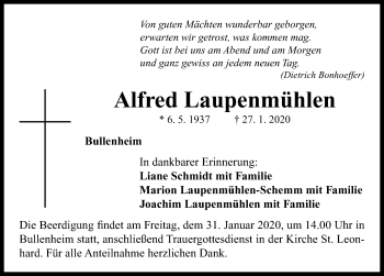 Traueranzeige von Alfred Laupenmühlen von Neustadt/ Scheinfeld/ Uffenheim