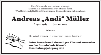 Traueranzeige von Andreas Andi Müller von Dinkelsbühl/ Feuchtwangen