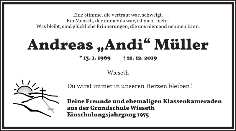  Traueranzeige für Andreas Andi Müller vom 15.01.2020 aus Dinkelsbühl/ Feuchtwangen