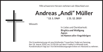 Traueranzeige von Andreas Andi Müller von Dinkelsbühl/ Feuchtwangen