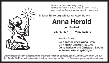 Traueranzeige von Anna Herold von Ansbach