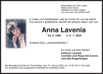 Traueranzeige von Anna Lavenia von Ansbach