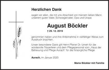 Traueranzeige von August Böckler von Ansbach