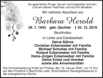 Traueranzeige von Barbara Herold von Dinkelsbühl/ Feuchtwangen