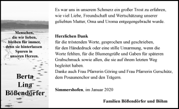 Traueranzeige von Berta Lina Bößendörfer von Neustadt/ Scheinfeld/ Uffenheim
