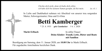 Traueranzeige von Betti Kamberger von Neustadt/ Scheinfeld/ Uffenheim