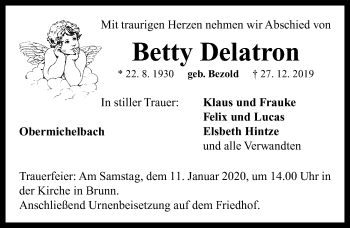 Traueranzeige von Betty Delatron von Neustadt/ Scheinfeld/ Uffenheim