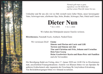 Traueranzeige von Dieter Nun von Neustadt/ Scheinfeld/ Uffenheim