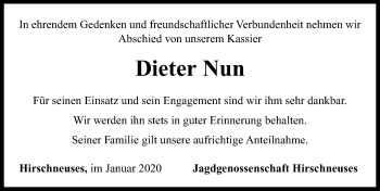 Traueranzeige von Dieter Nun von Neustadt/ Scheinfeld/ Uffenheim