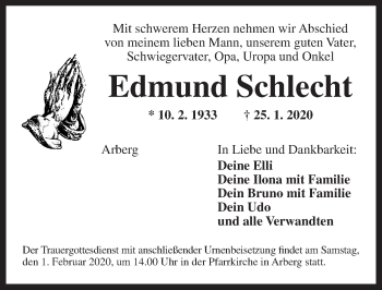 Traueranzeige von Edmund Schlecht von Dinkelsbühl/ Feuchtwangen