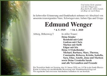 Traueranzeige von Edmund Wenger von Dinkelsbühl/ Feuchtwangen