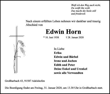 Traueranzeige von Edwin Horn von Neustadt/ Scheinfeld/ Uffenheim