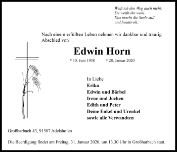 Traueranzeige von Edwin Horn von Rothenburg