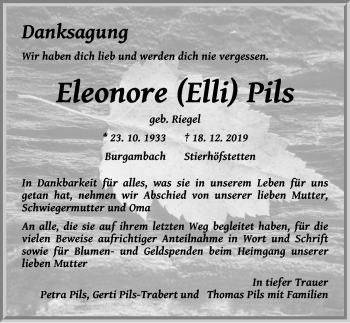 Traueranzeige von Eleonore Pils von Neustadt/ Scheinfeld/ Uffenheim