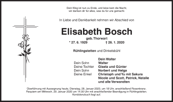 Traueranzeige von Elisabeth Bosch von Dinkelsbühl/ Feuchtwangen