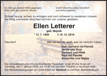 Traueranzeige von Ellen Letterer von Dinkelsbühl/ Feuchtwangen