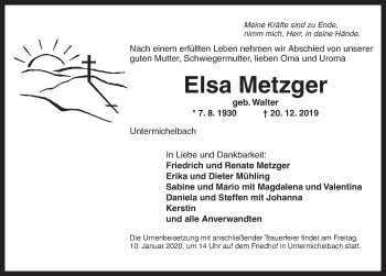 Traueranzeige von Elsa Metzger von Dinkelsbühl/ Feuchtwangen