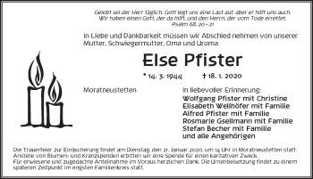 Traueranzeige von Else Pfister von Ansbach