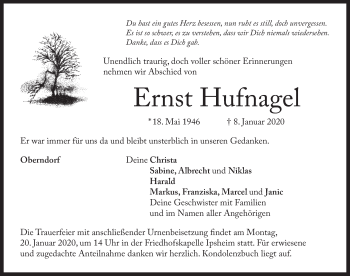 Traueranzeige von Ernst Hufnagel von Neustadt/ Scheinfeld/ Uffenheim