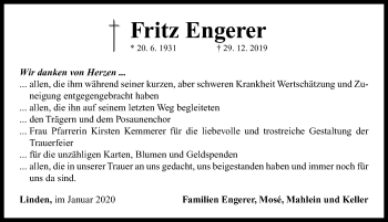 Traueranzeige von Fritz Engerer von Neustadt/ Scheinfeld/ Uffenheim