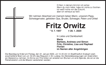 Traueranzeige von Fritz Orwitz von Ansbach