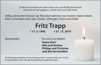Traueranzeige von Fritz Trapp von Ansbach