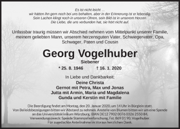 Traueranzeige von Georg Vogelhuber von Ansbach