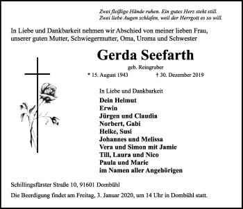 Traueranzeige von Gerda Seefarth von Rothenburg (Fränkischer Anzeiger)