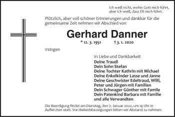 Traueranzeige von Gerhard Danner von Dinkelsbühl/ Feuchtwangen