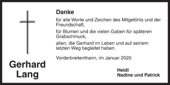 Traueranzeige von Gerhard Lang von Dinkelsbühl/ Feuchtwangen