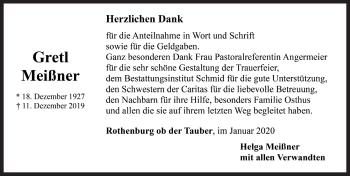 Traueranzeige von Gretel Meißner von Rothenburg