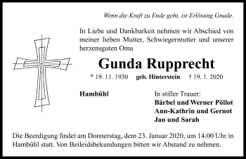 Traueranzeige von Gunda Rupprecht von Neustadt/ Scheinfeld/ Uffenheim